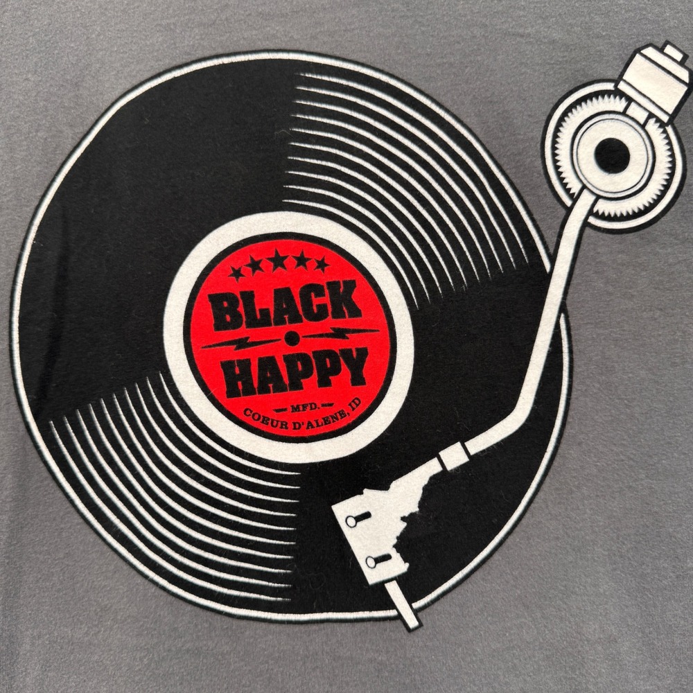 Next Level Black Happy Band T-Shirt Charcoal Gray‎ Record Graphic Mens Medium - Picture 2 of 9